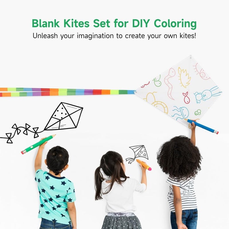 B bangcool DIY Kids Kite Blank Kites Making Painting White Paper Blank Kites with Swivel Line for Kids Outdoor Park Beach Grassland Activities (10PCS) - Image 2
